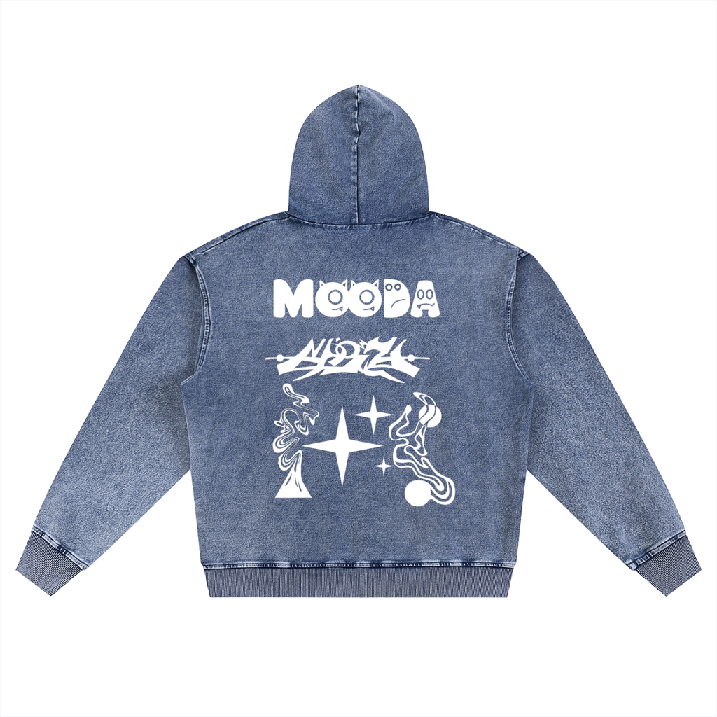 Mooda Snow Wash Oversized Zip-Up Hoodie