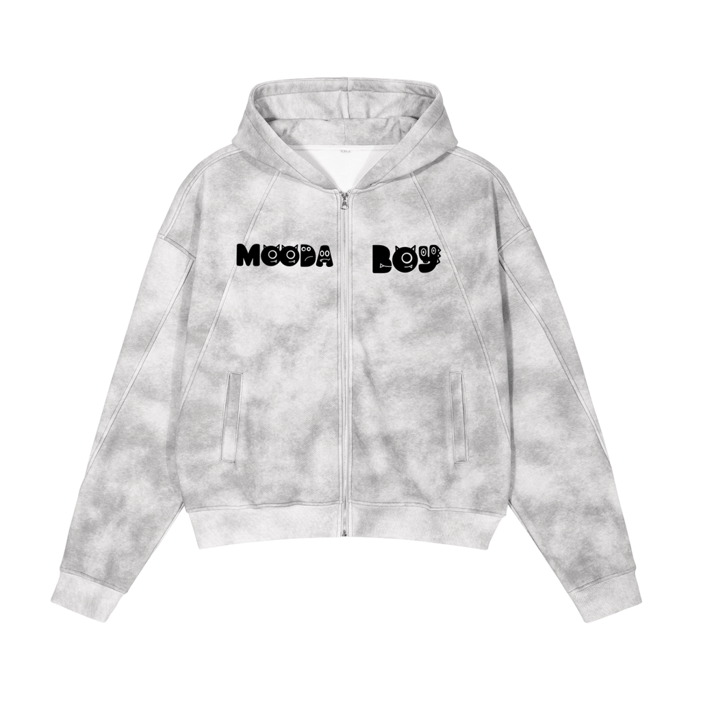 Mooda Dirty Washed Zip-Up Fleece Hoodie