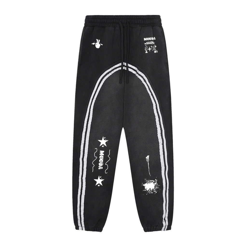 Mooda Sun Fade Contrast Tape Fleece Jogged Sweatpants