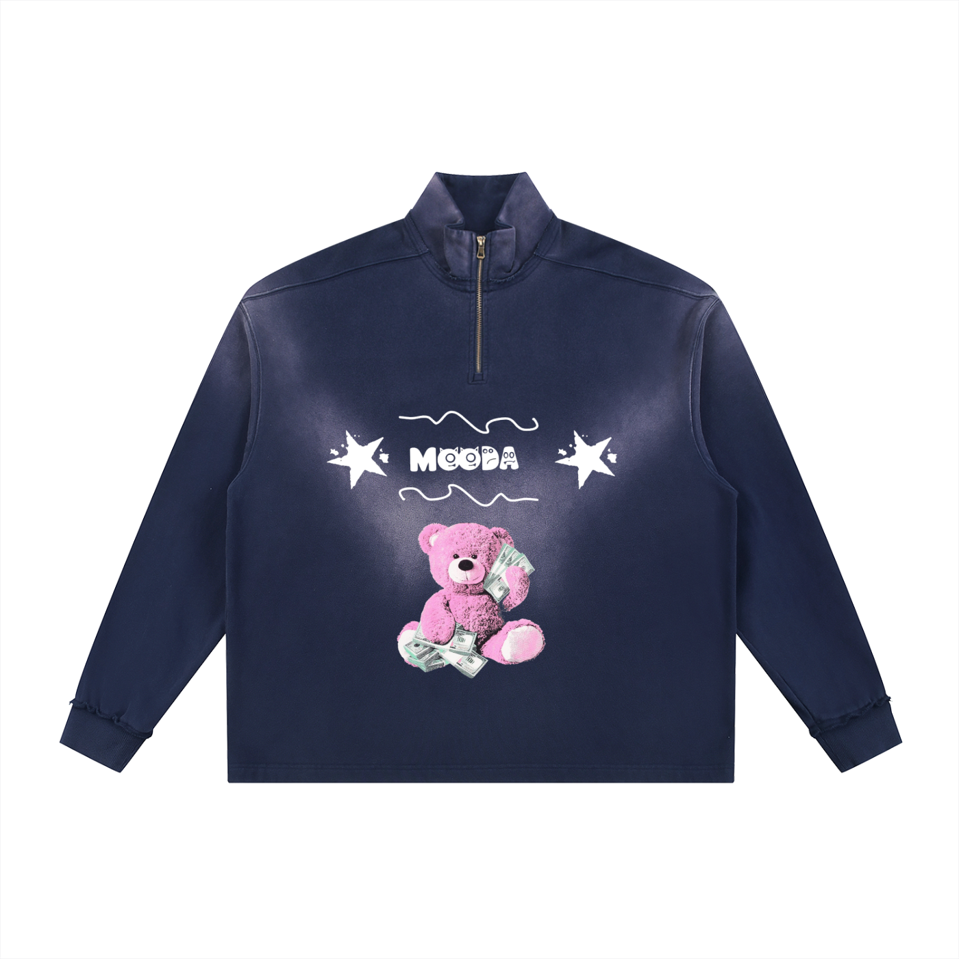 Mooda Sun Fade Raw Edge Quarter-Zip Sweatshirt