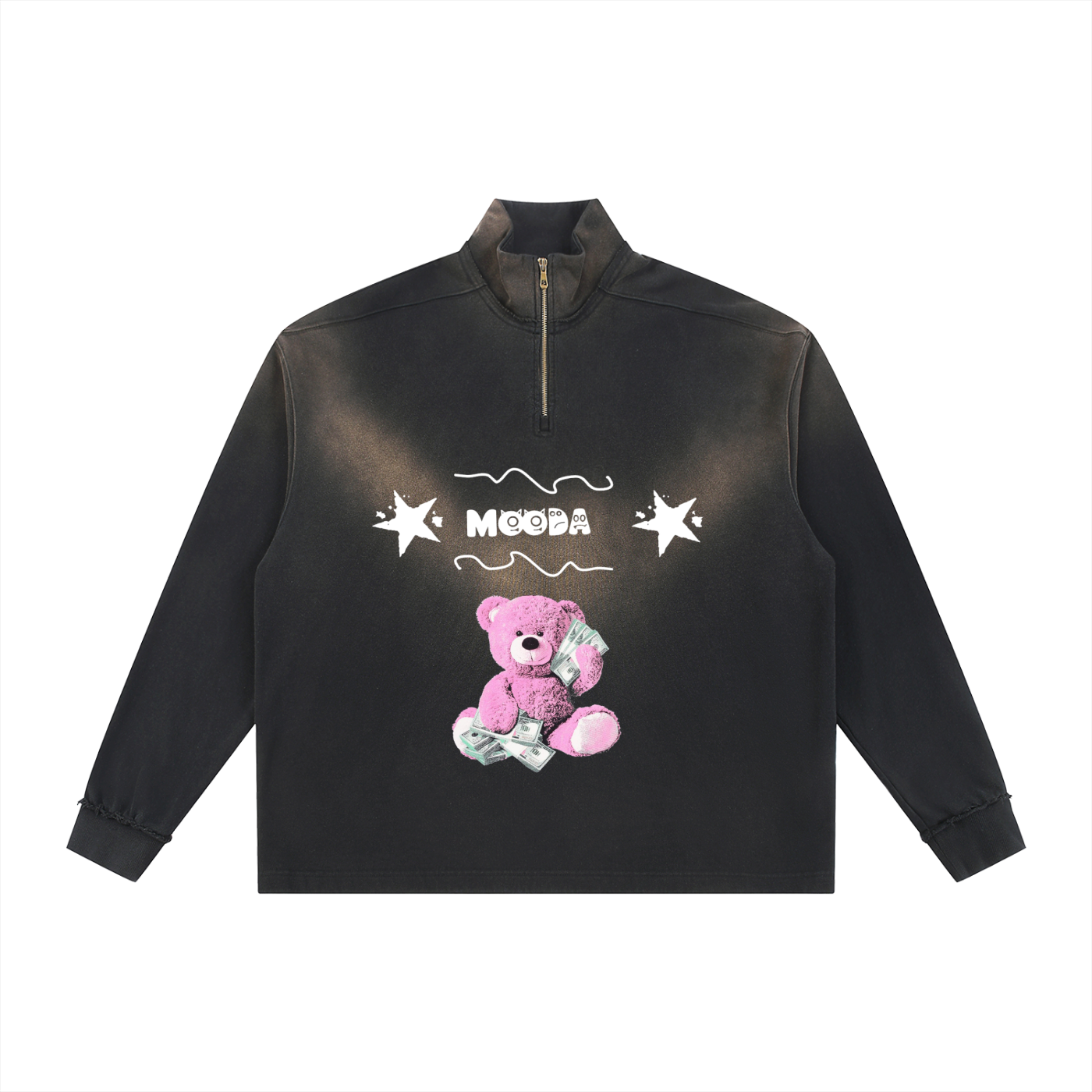 Mooda Sun Fade Raw Edge Quarter-Zip Sweatshirt