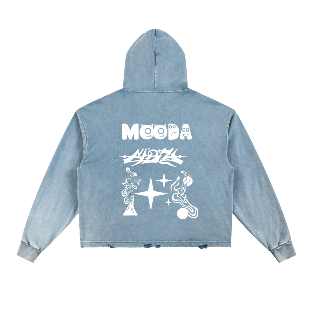 Mooda Vintage Washed Frayed-Hem Hoodie
