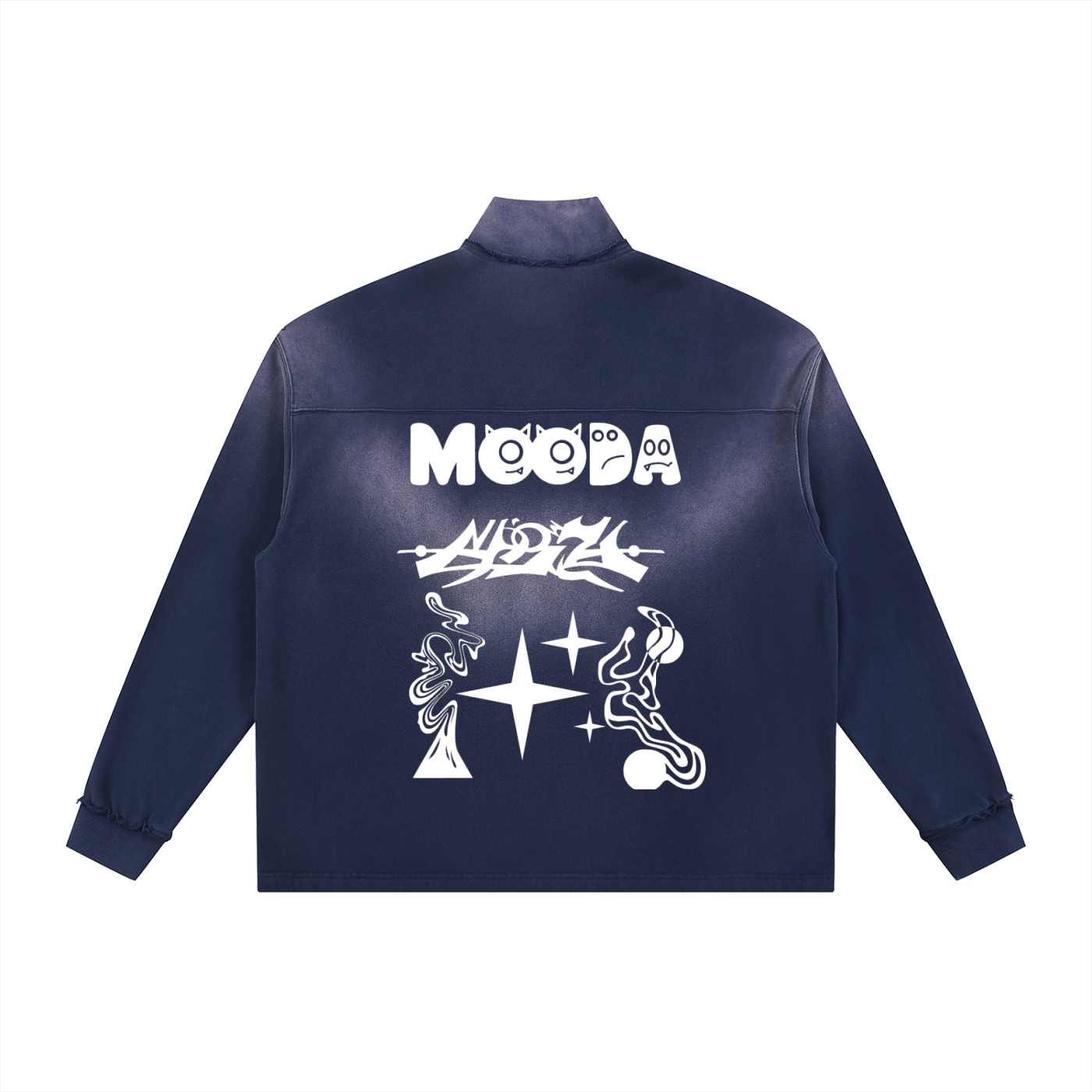 Mooda Sun Fade Raw Edge Quarter-Zip Sweatshirt