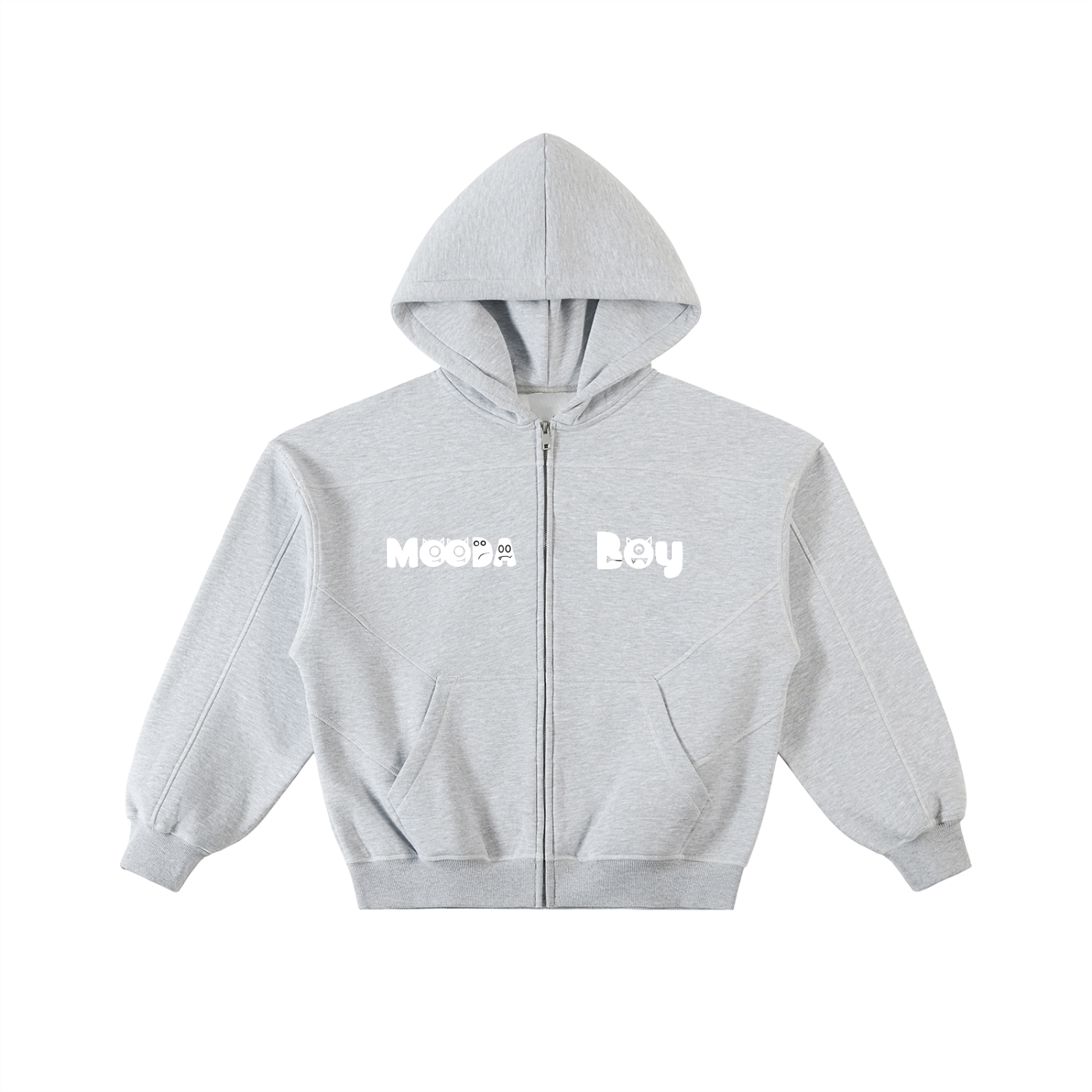 Mooda Contrast-Stitched Boxy Fleece Zip Hoodie