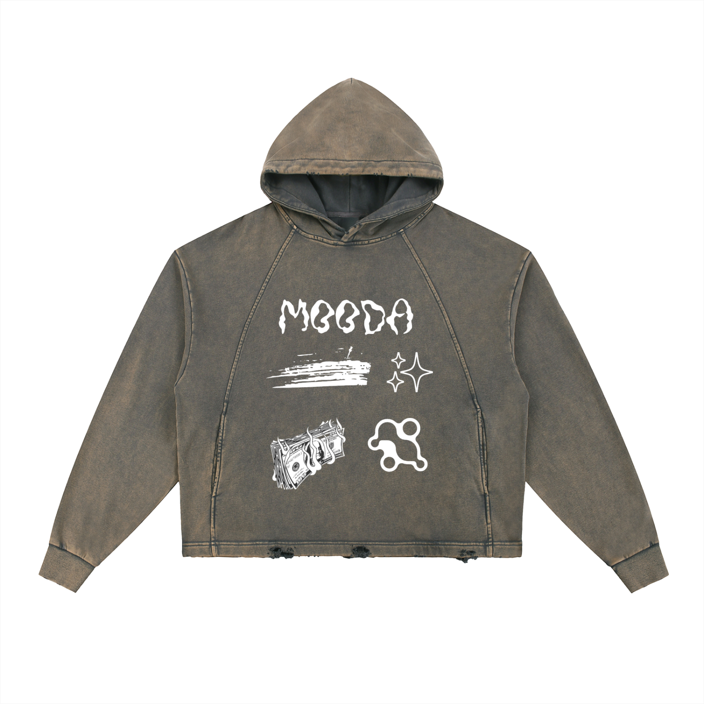 Mooda Vintage Washed Frayed-Hem Hoodie