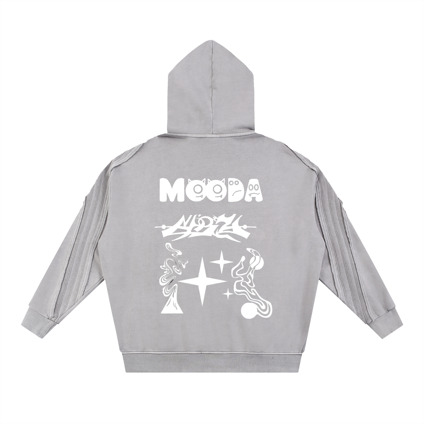 Mooda Snow Washed Tape Raw Edge Zip Hoodie