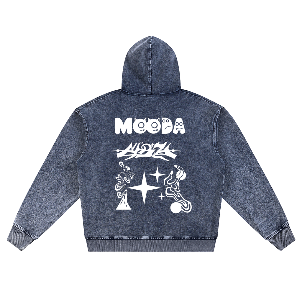 Mooda Snow Wash Oversized Zip-Up Hoodie