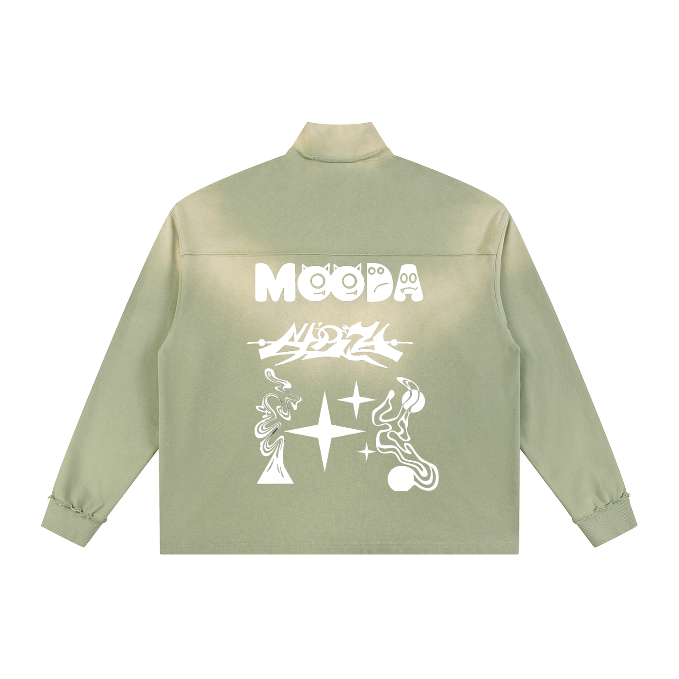 Mooda Sun Fade Raw Edge Quarter-Zip Sweatshirt