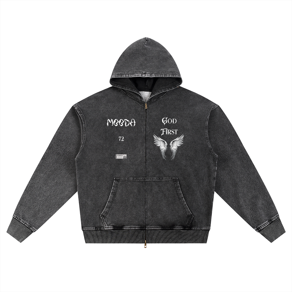 Mooda Snow Wash Oversized Zip-Up Hoodie