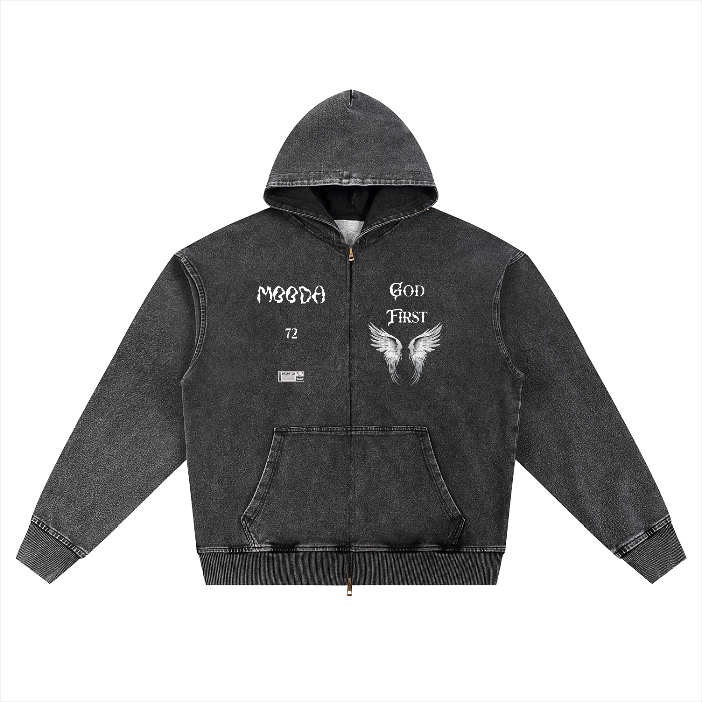 Mooda Snow Wash Oversized Zip-Up Hoodie
