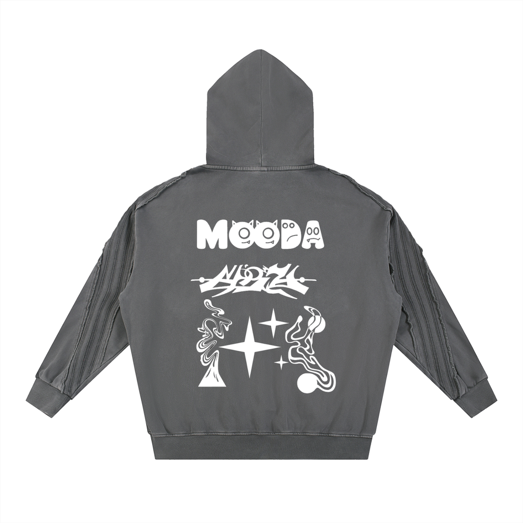 Mooda Snow Washed Tape Raw Edge Zip Hoodie