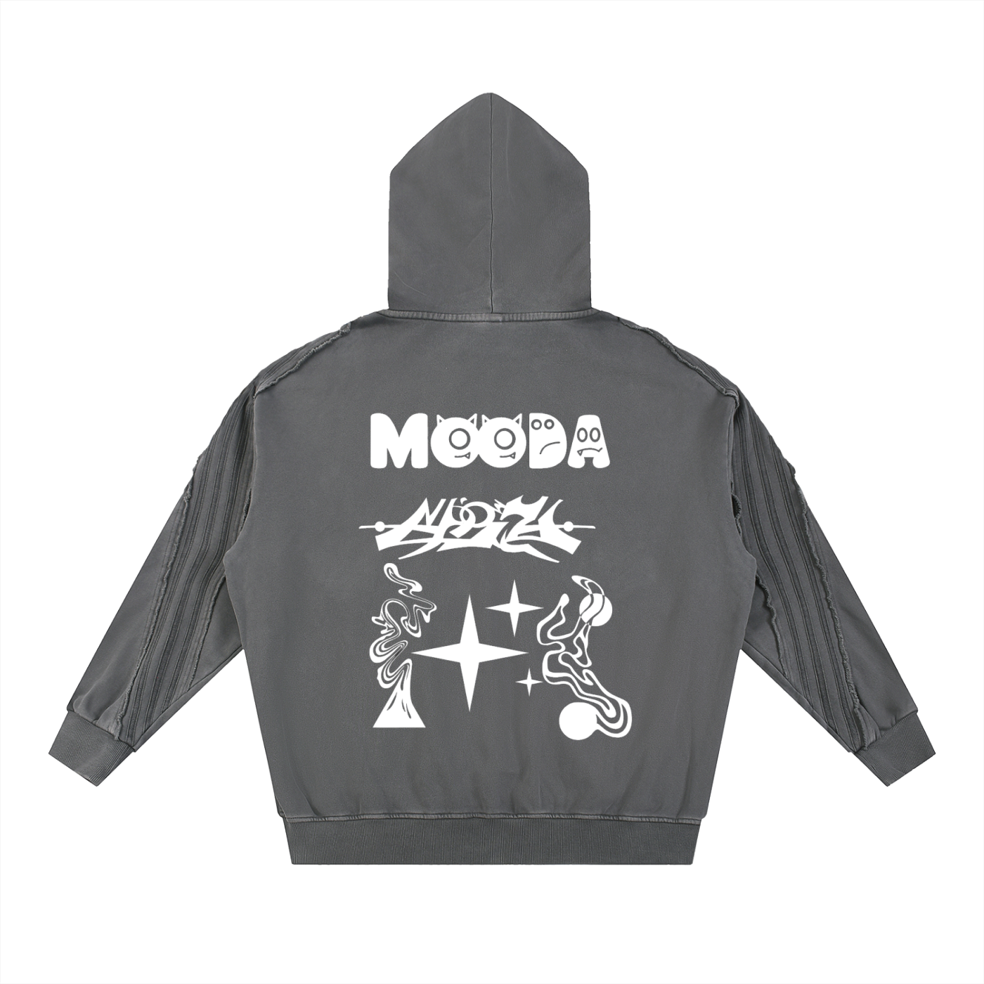 Mooda Snow Washed Tape Raw Edge Zip Hoodie