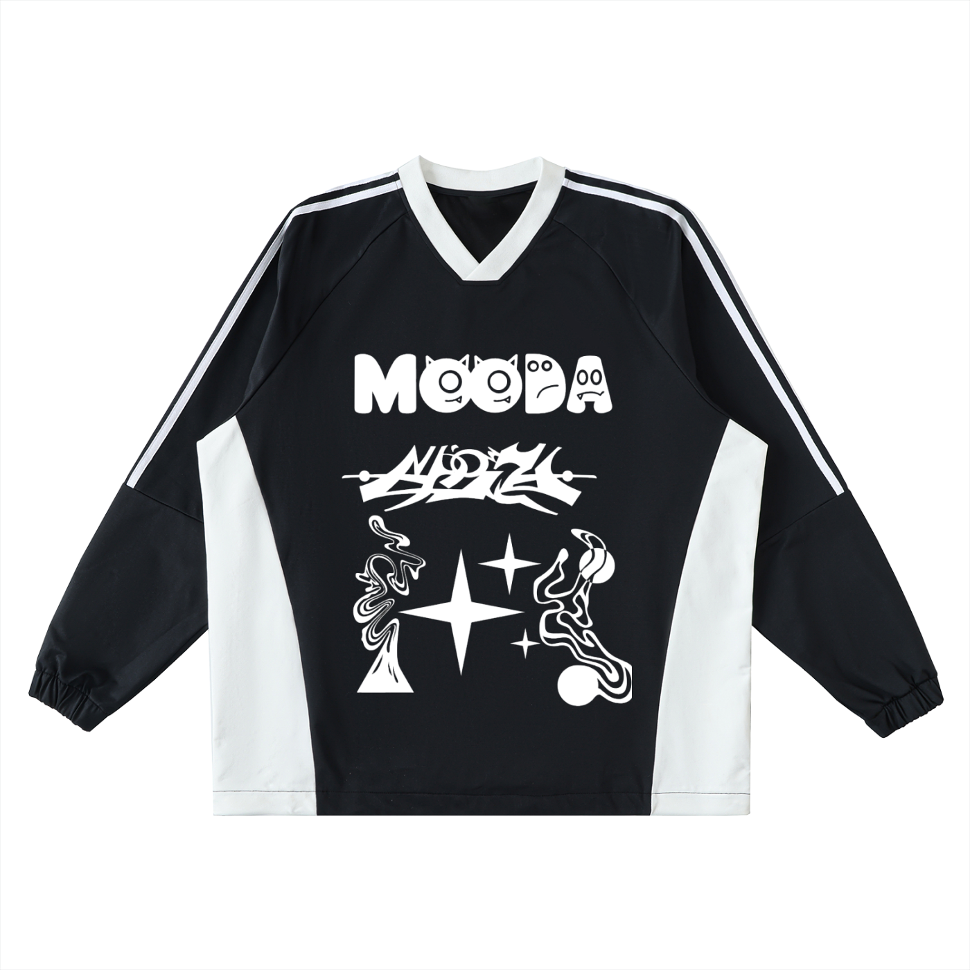 Mooda Color-Block V-Neck Long-Sleeve T-Shirt