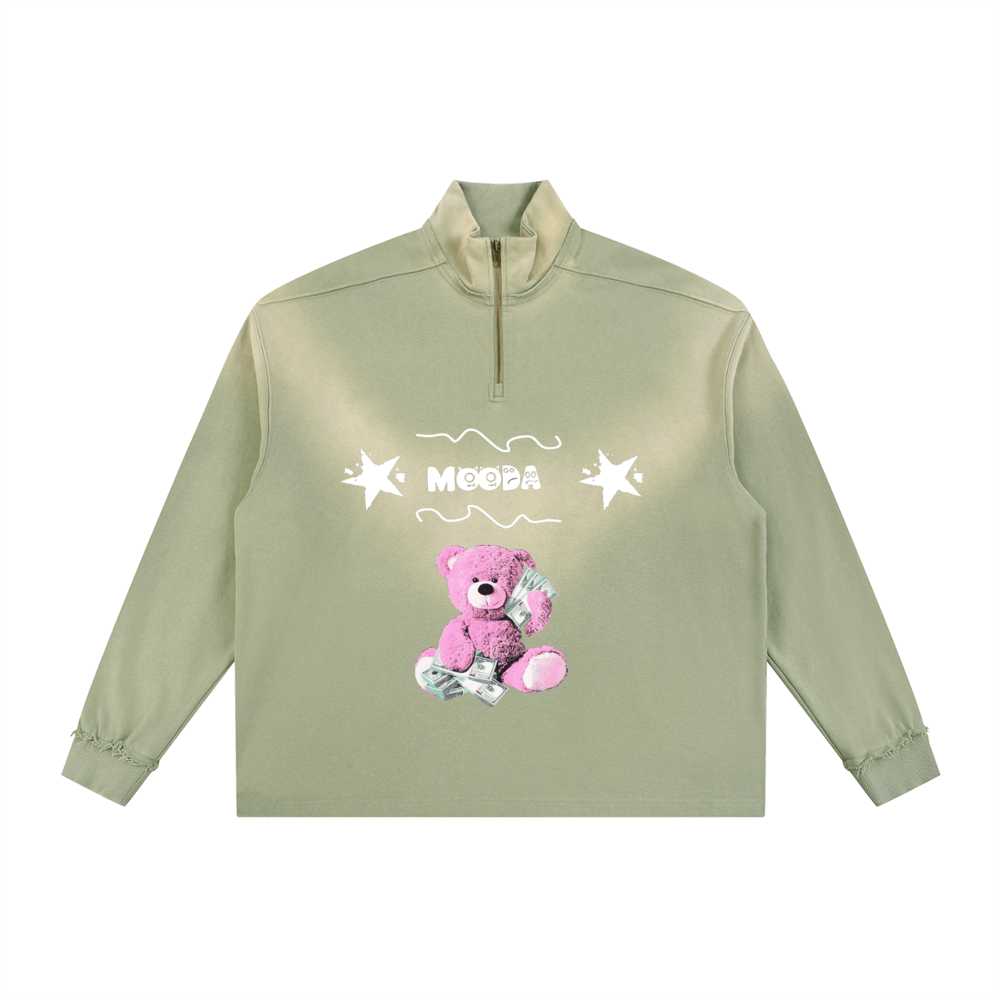 Mooda Sun Fade Raw Edge Quarter-Zip Sweatshirt