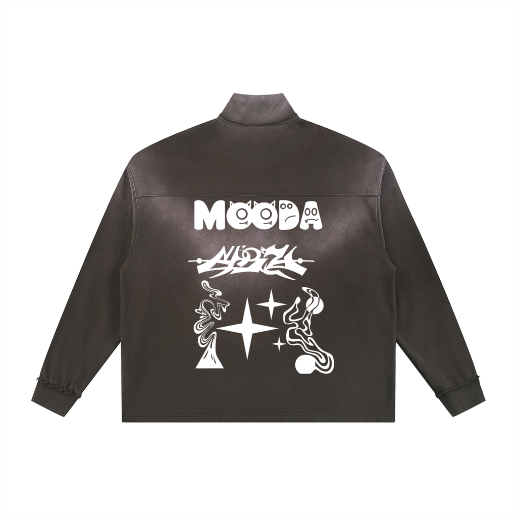 Mooda Sun Fade Raw Edge Quarter-Zip Sweatshirt