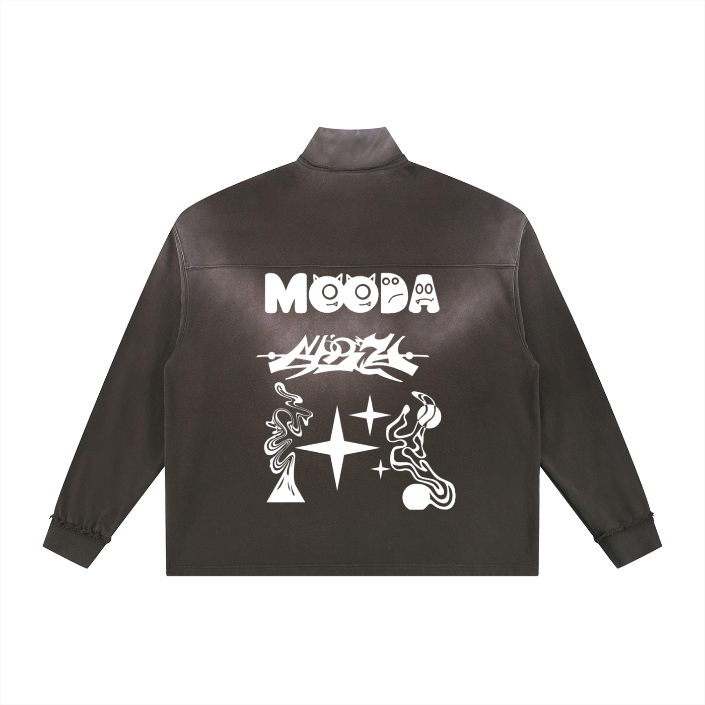 Mooda Sun Fade Raw Edge Quarter-Zip Sweatshirt