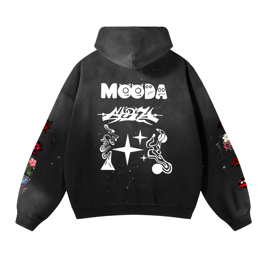 Mooda Vintage Washed Frayed Fleece Hoodie