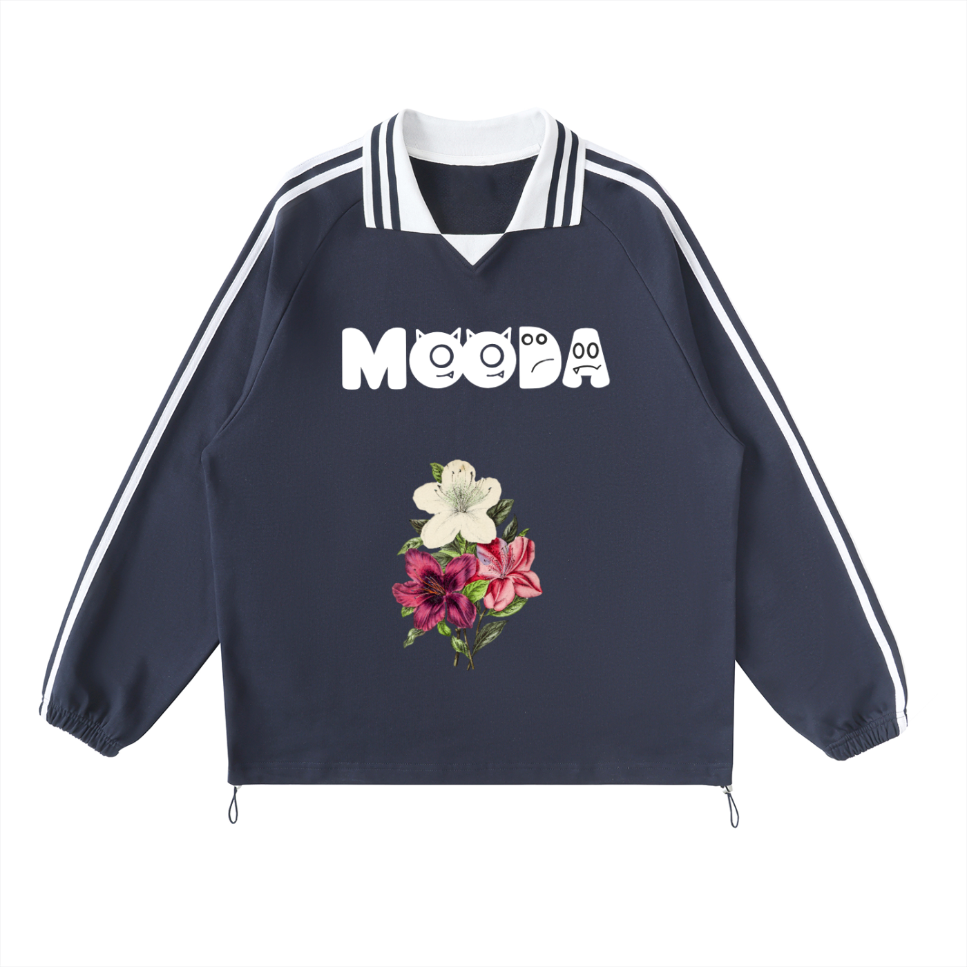 Mooda Contrast Striped Lapel Collar Sweatshirt