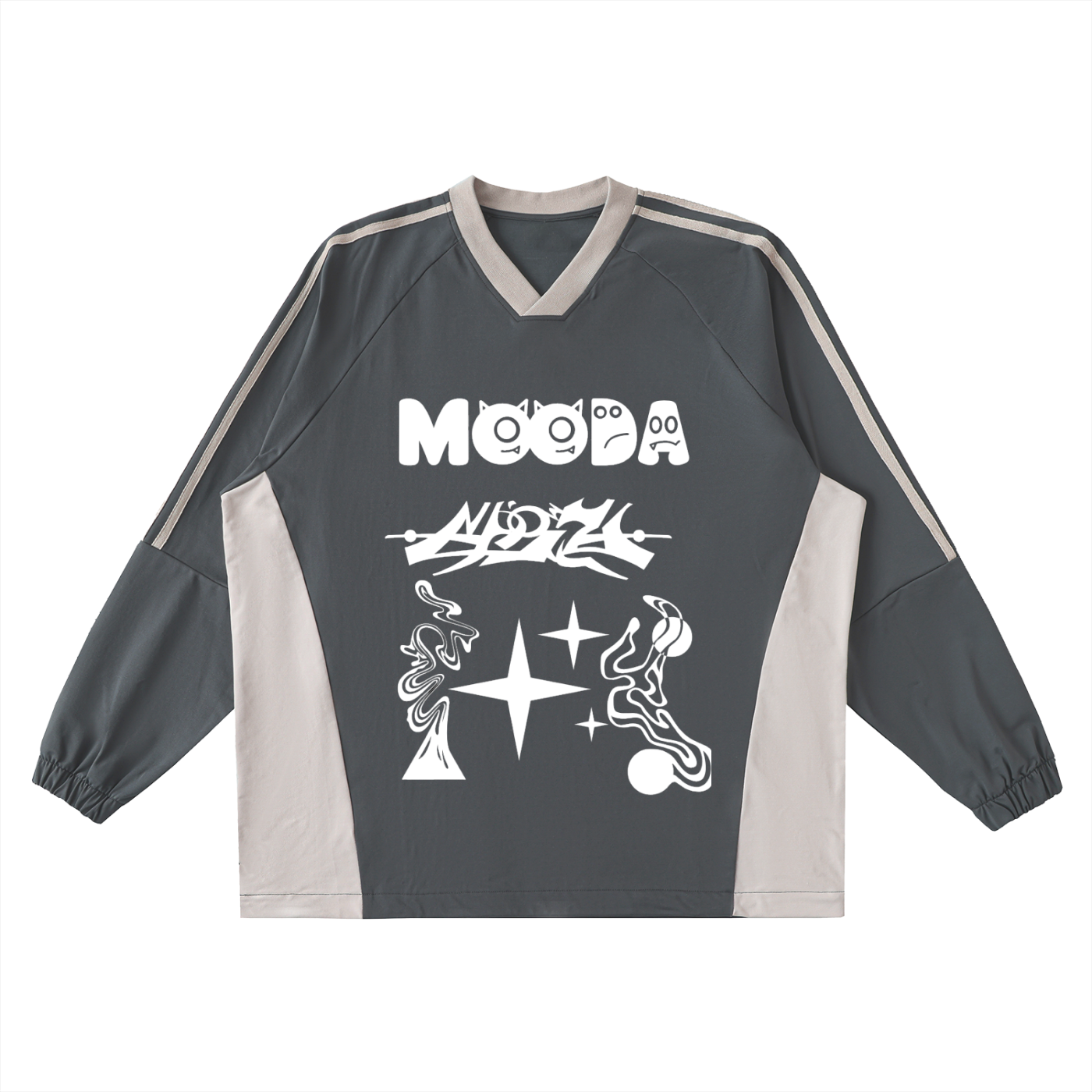 Mooda Color-Block V-Neck Long-Sleeve T-Shirt