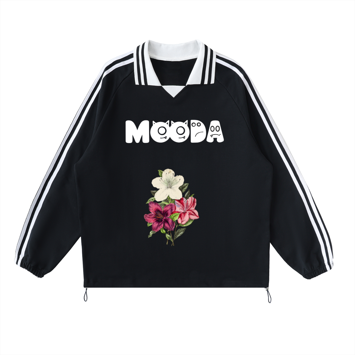 Mooda Contrast Striped Lapel Collar Sweatshirt