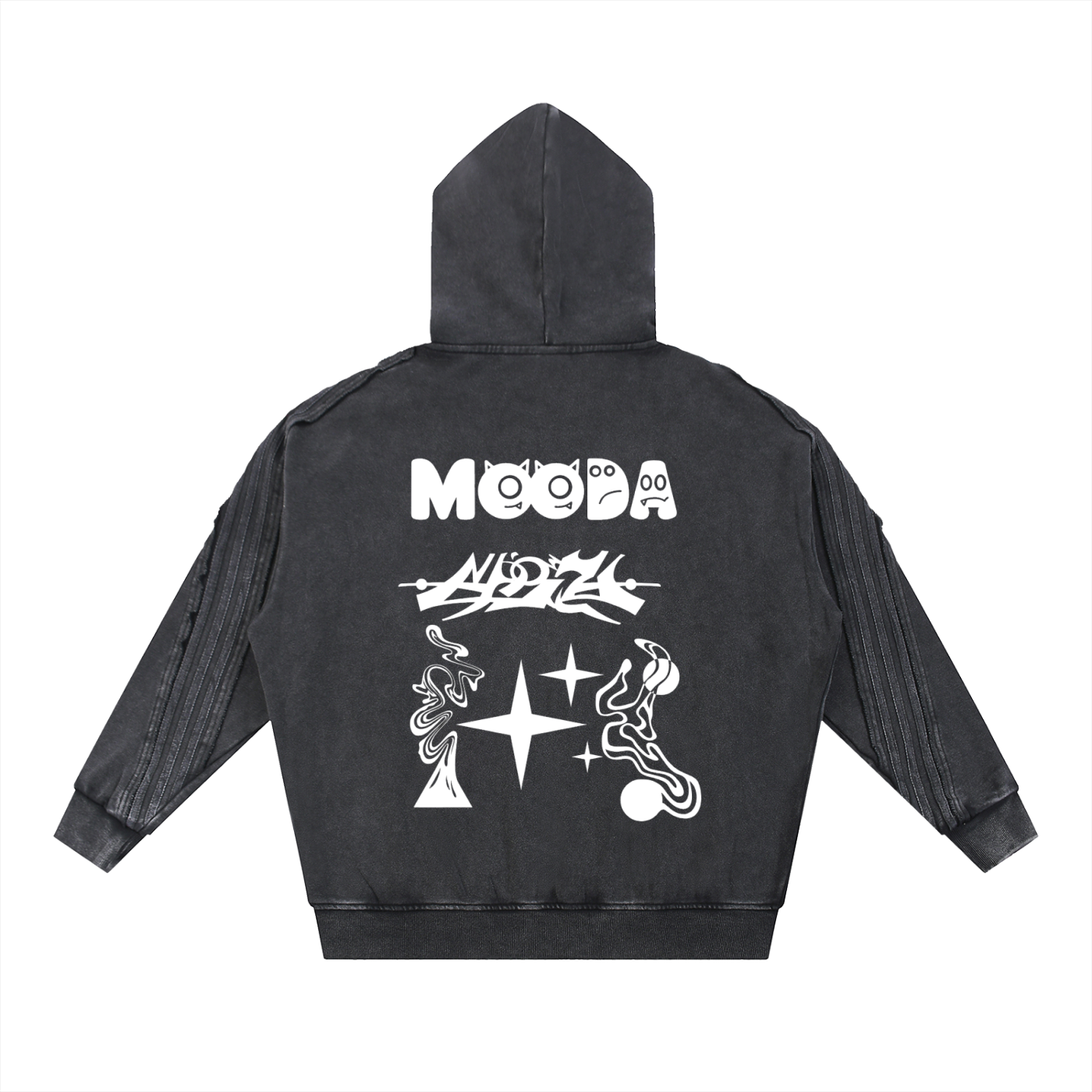 Mooda Snow Washed Tape Raw Edge Zip Hoodie