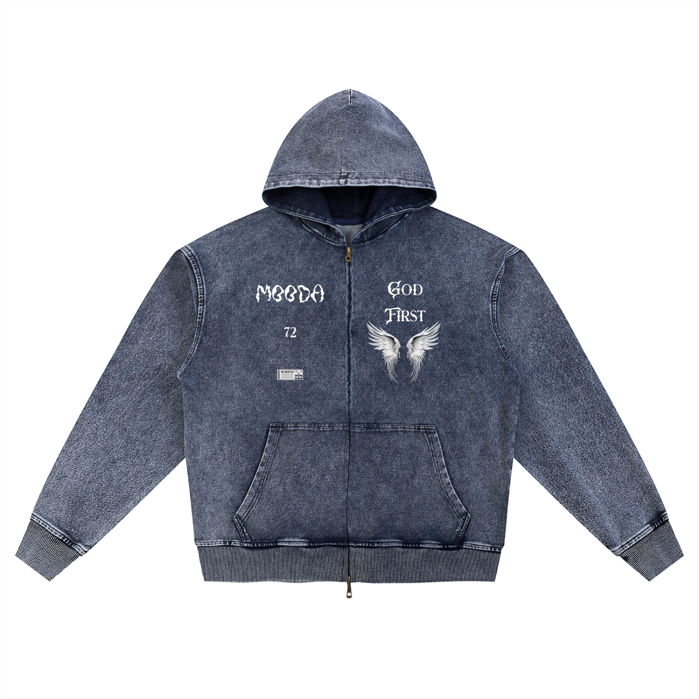 Mooda Snow Wash Oversized Zip-Up Hoodie