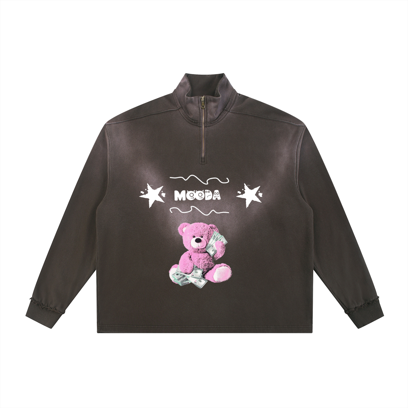 Mooda Sun Fade Raw Edge Quarter-Zip Sweatshirt