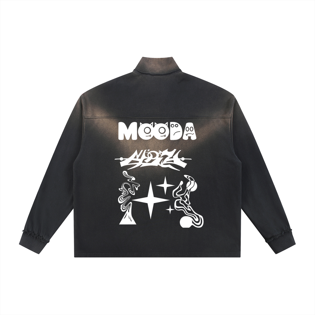 Mooda Sun Fade Raw Edge Quarter-Zip Sweatshirt