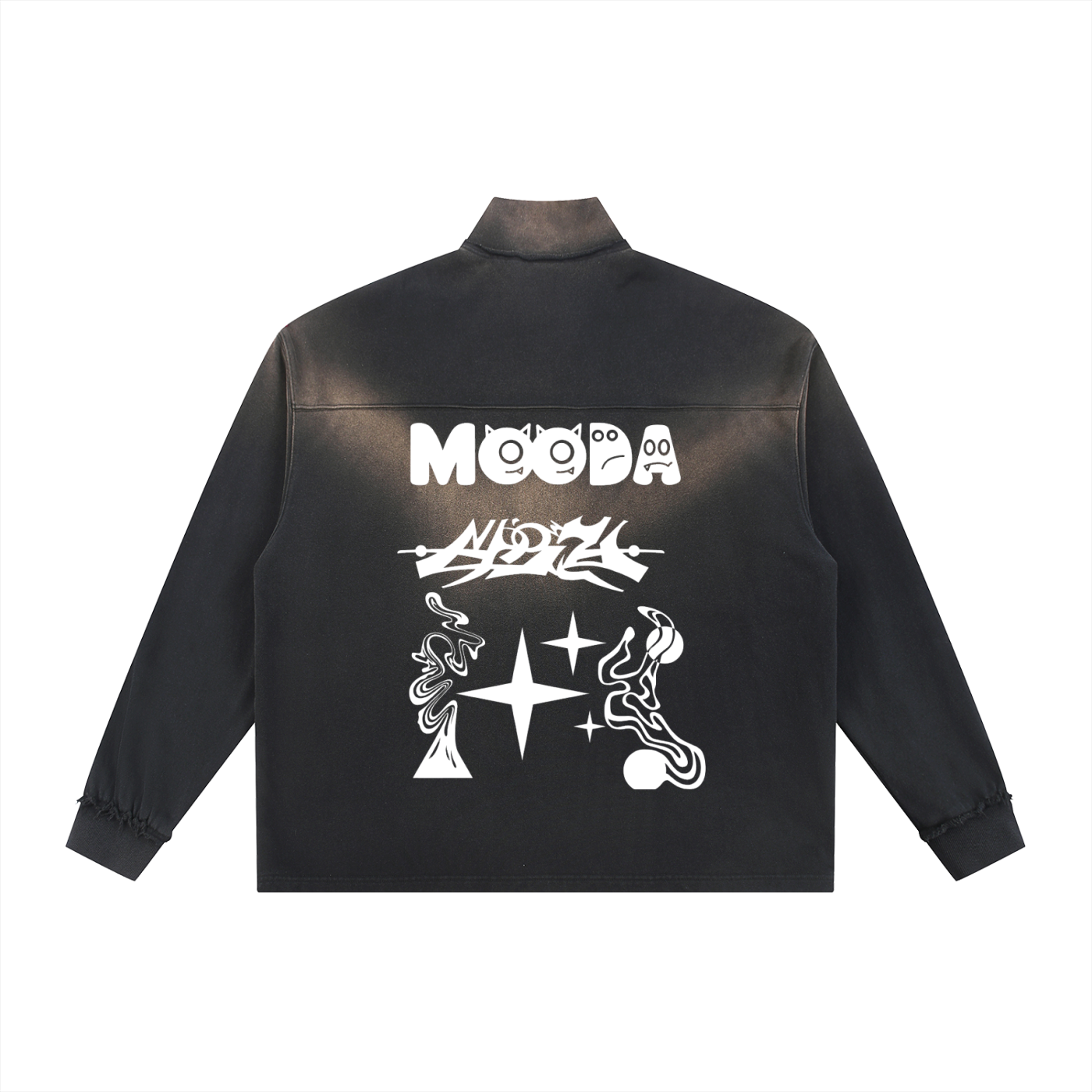 Mooda Sun Fade Raw Edge Quarter-Zip Sweatshirt