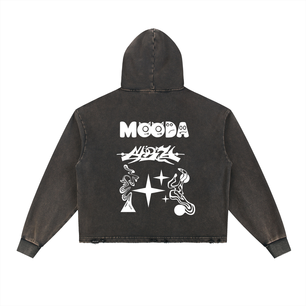 Mooda Vintage Washed Frayed-Hem Hoodie