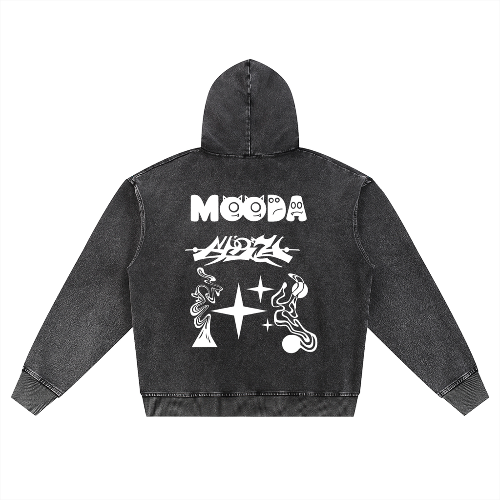 Mooda Snow Wash Oversized Zip-Up Hoodie