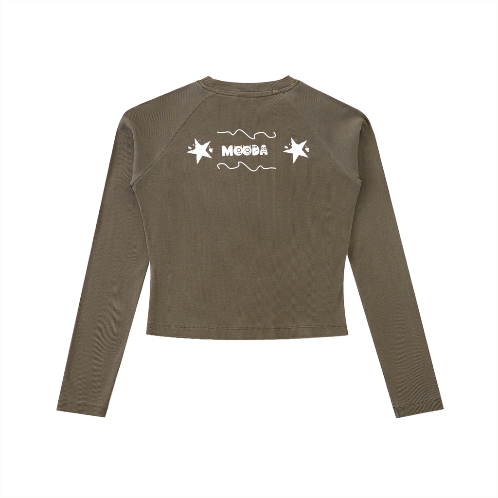 Mooda Dyed Washed Raglan Long Sleeve Slim T-Shirt