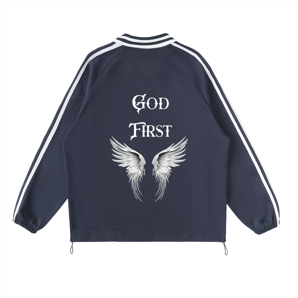 Mooda Contrast Striped Lapel Collar Sweatshirt