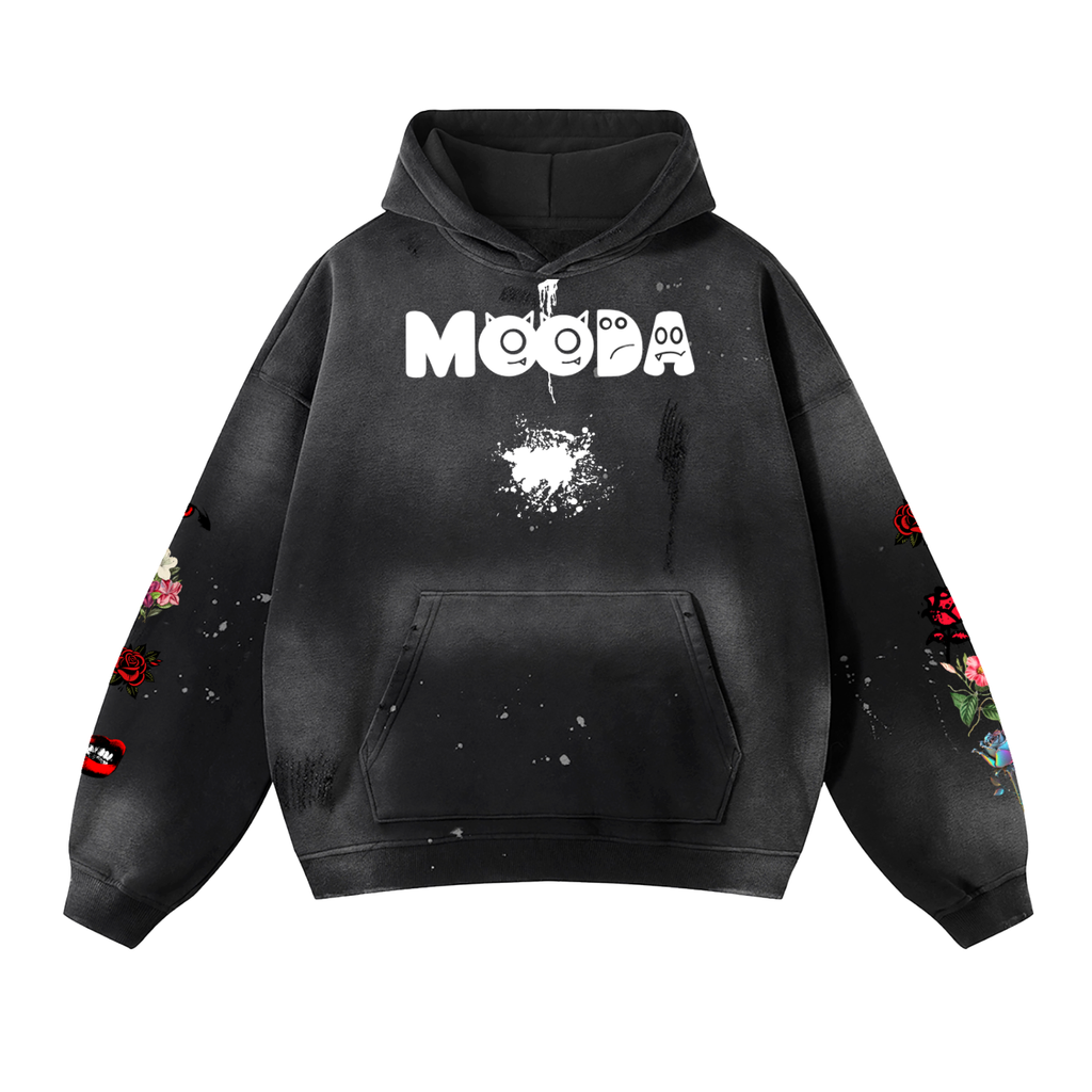 Mooda Vintage Washed Frayed Fleece Hoodie