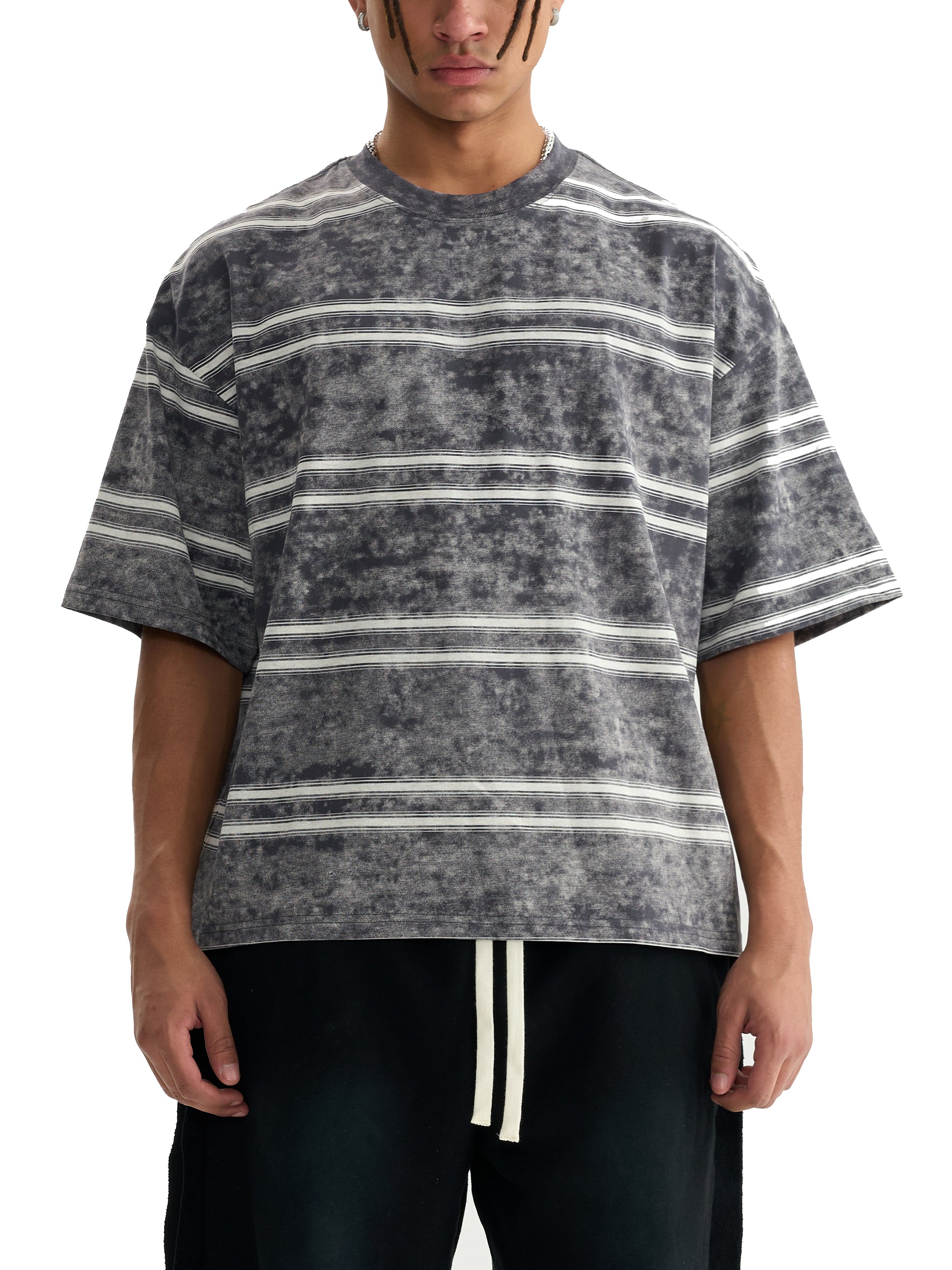 Mooda Snow Washed Striped Boxy T-Shirt