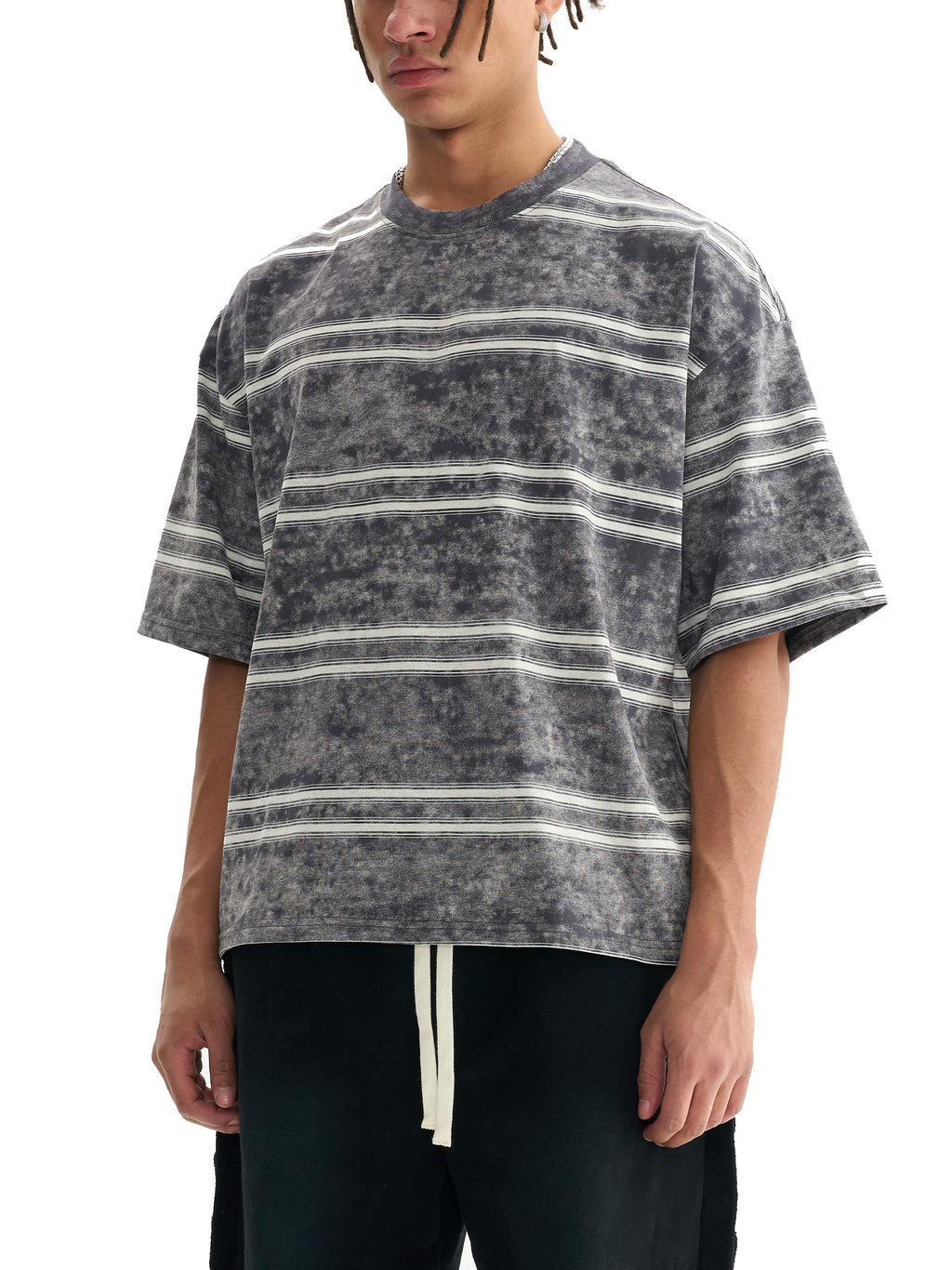 Mooda Snow Washed Striped Boxy T-Shirt