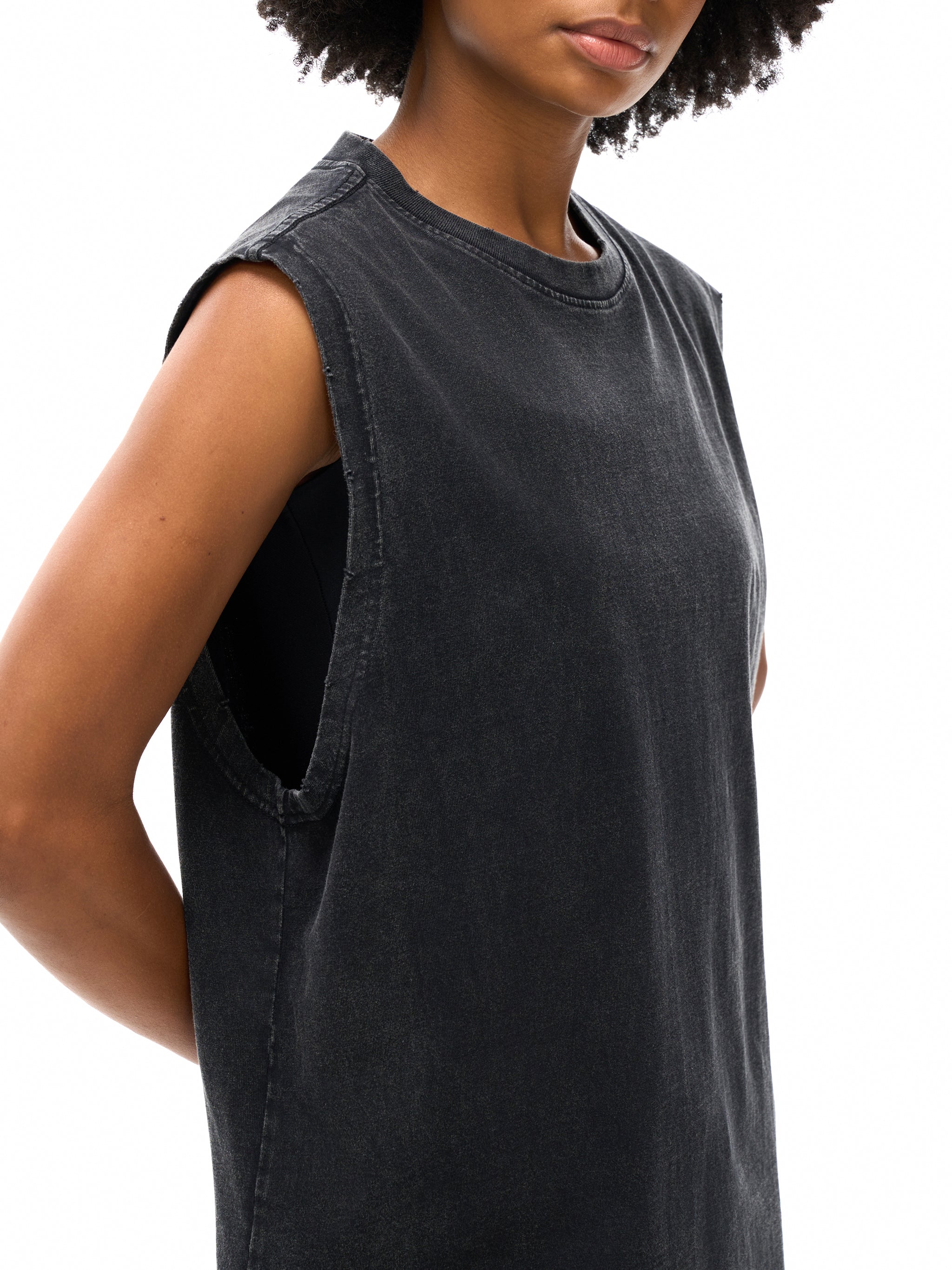 Mooda Snow Washed Frayed Hem Tank Top