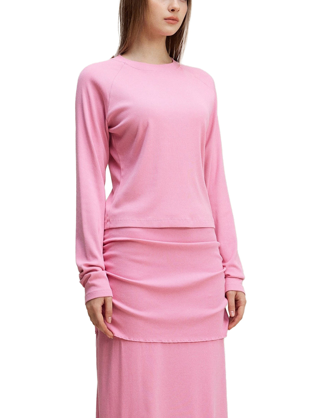 Mooda Dyed Washed Raglan Long Sleeve Slim T-Shirt