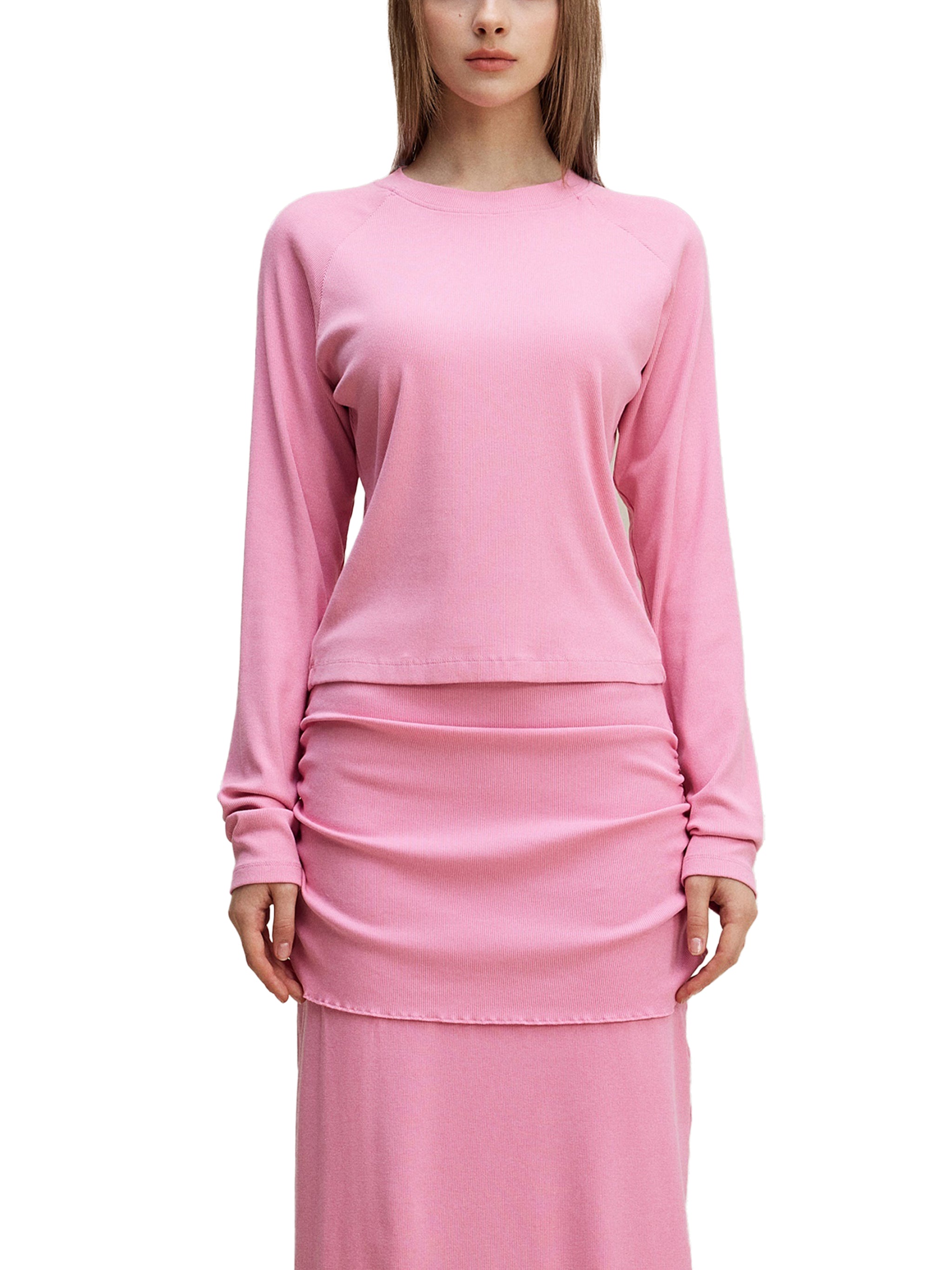 Mooda Dyed Washed Raglan Long Sleeve Slim T-Shirt