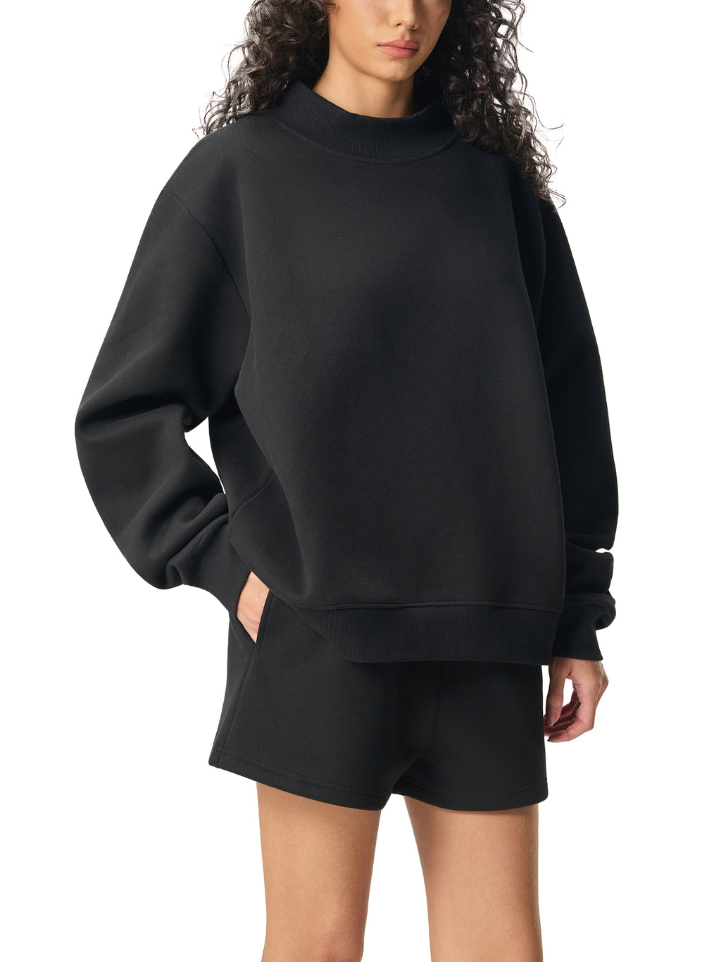 Mooda Essential Fleece Mock-Neck Crew Sweatshirt