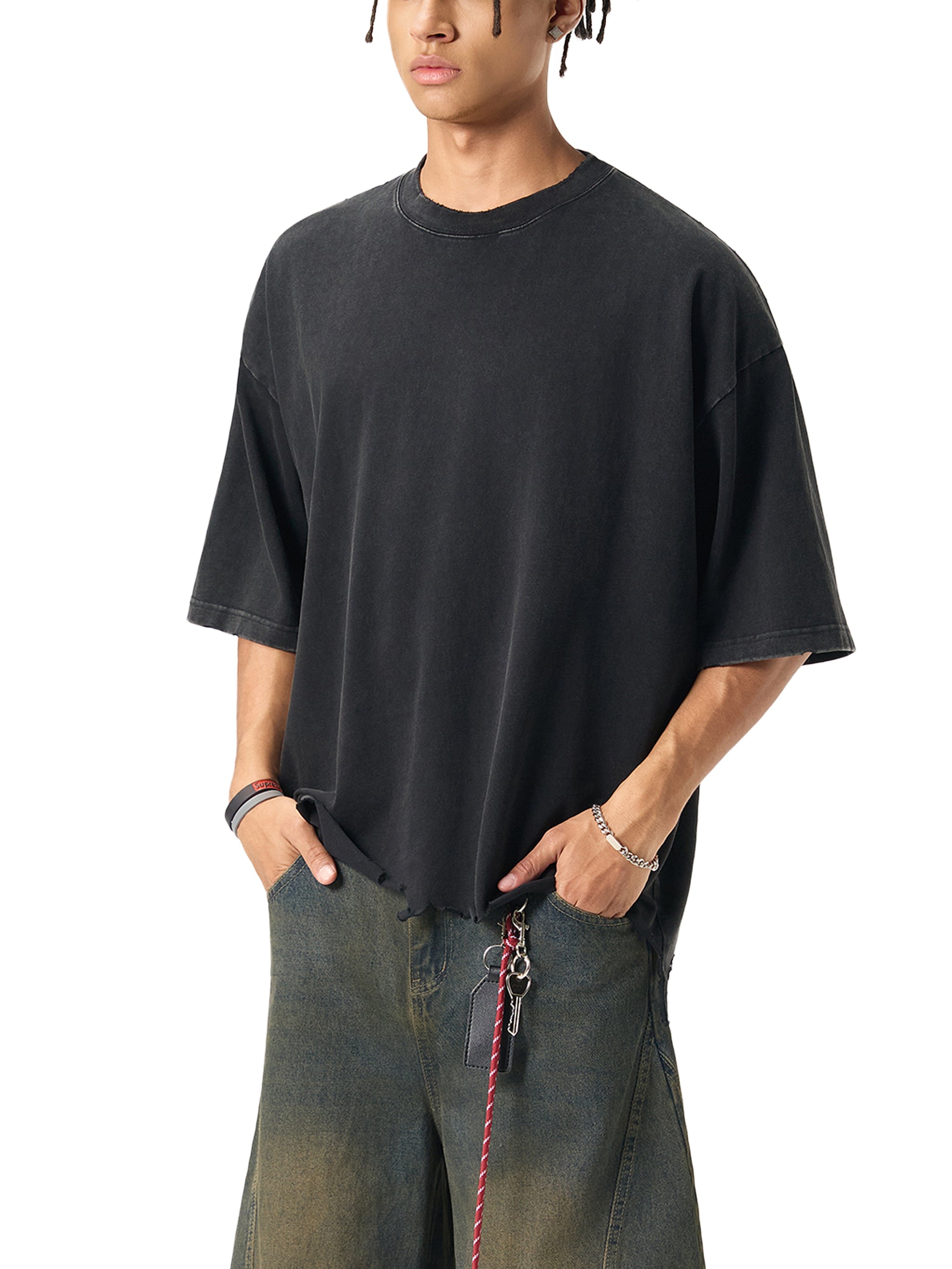 Snow Wash Raw-Hem Boxy T-shirt