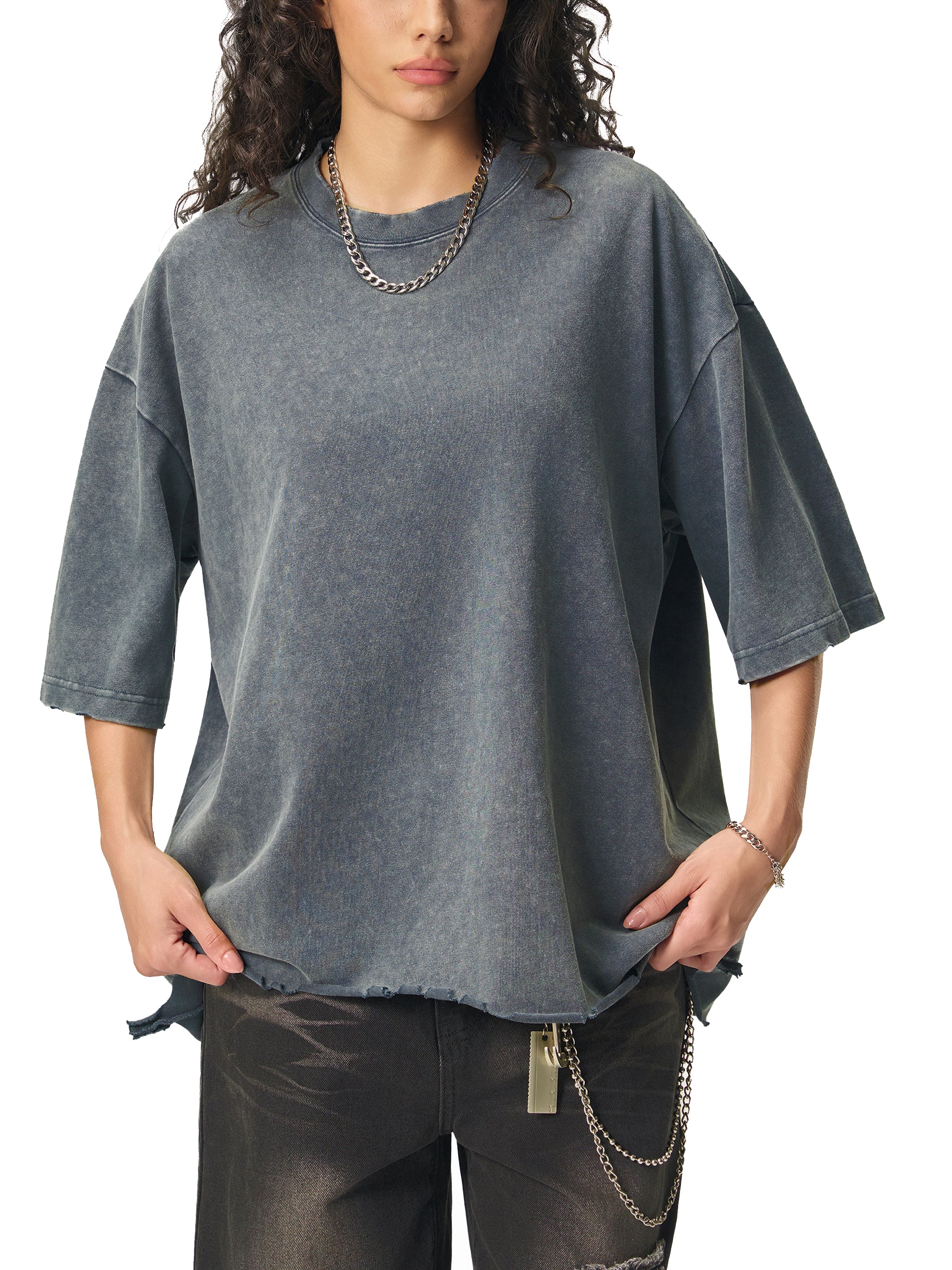 Snow Wash Raw-Hem Boxy T-shirt
