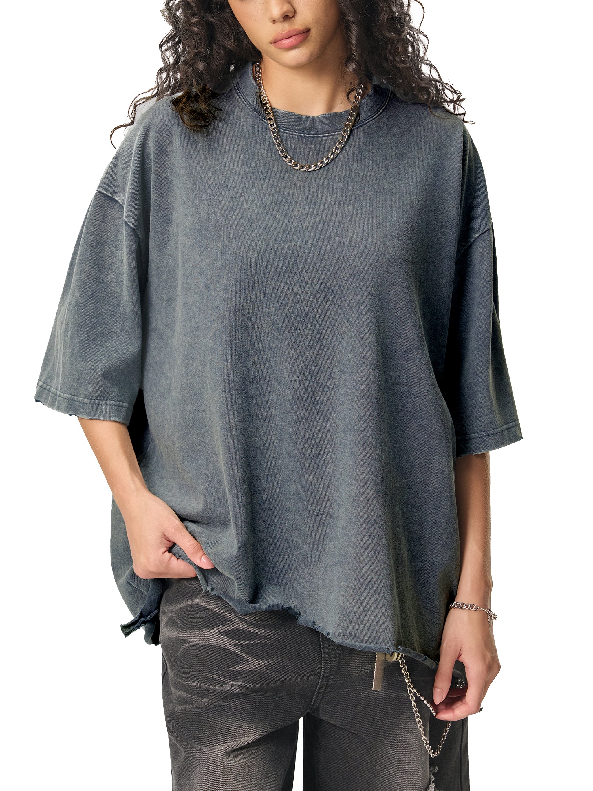 Snow Wash Raw-Hem Boxy T-shirt