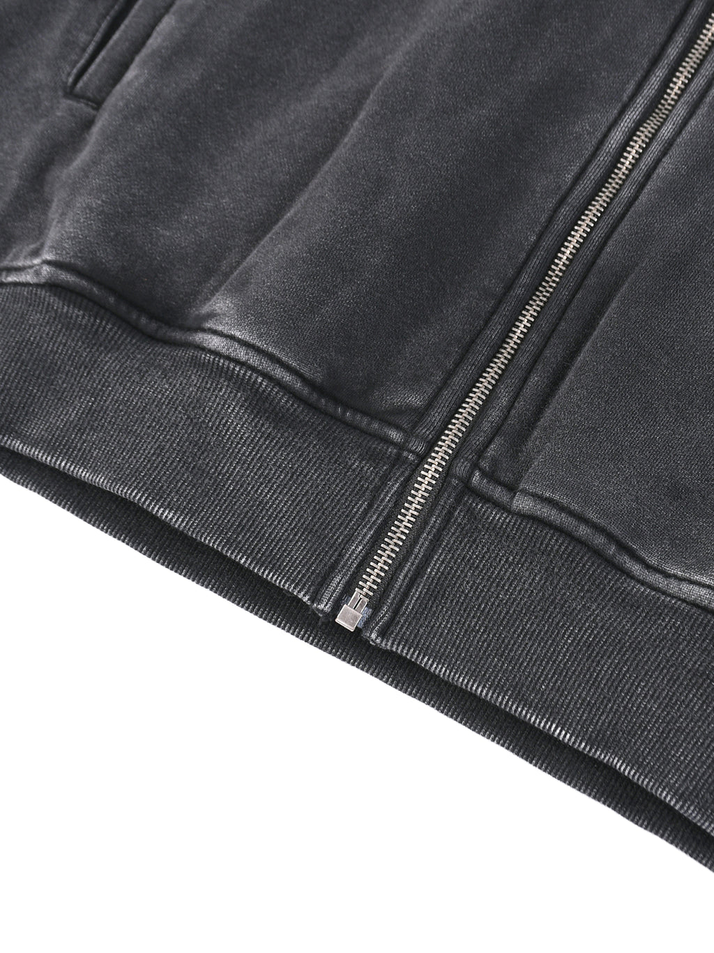 Mooda Snow Washed Tape Raw Edge Zip Hoodie