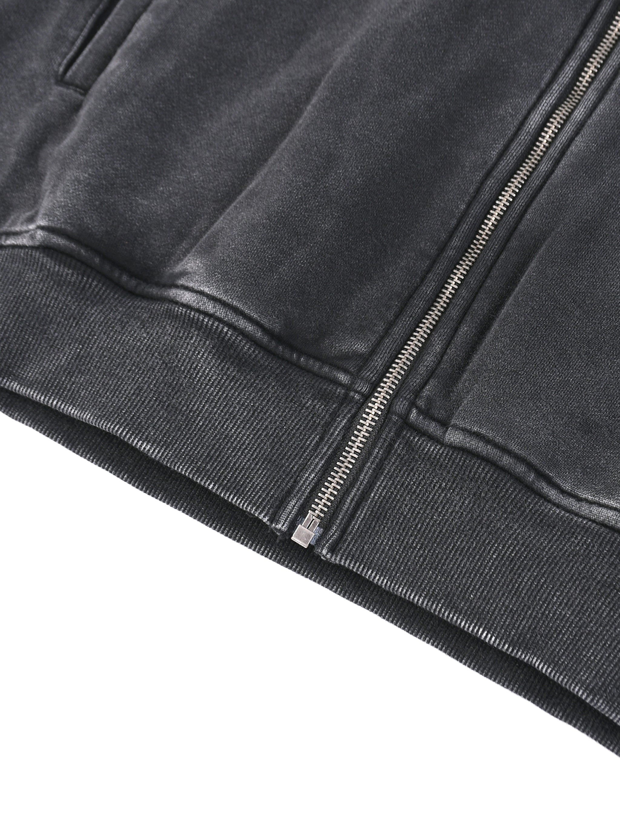 Mooda Snow Washed Tape Raw Edge Zip Hoodie