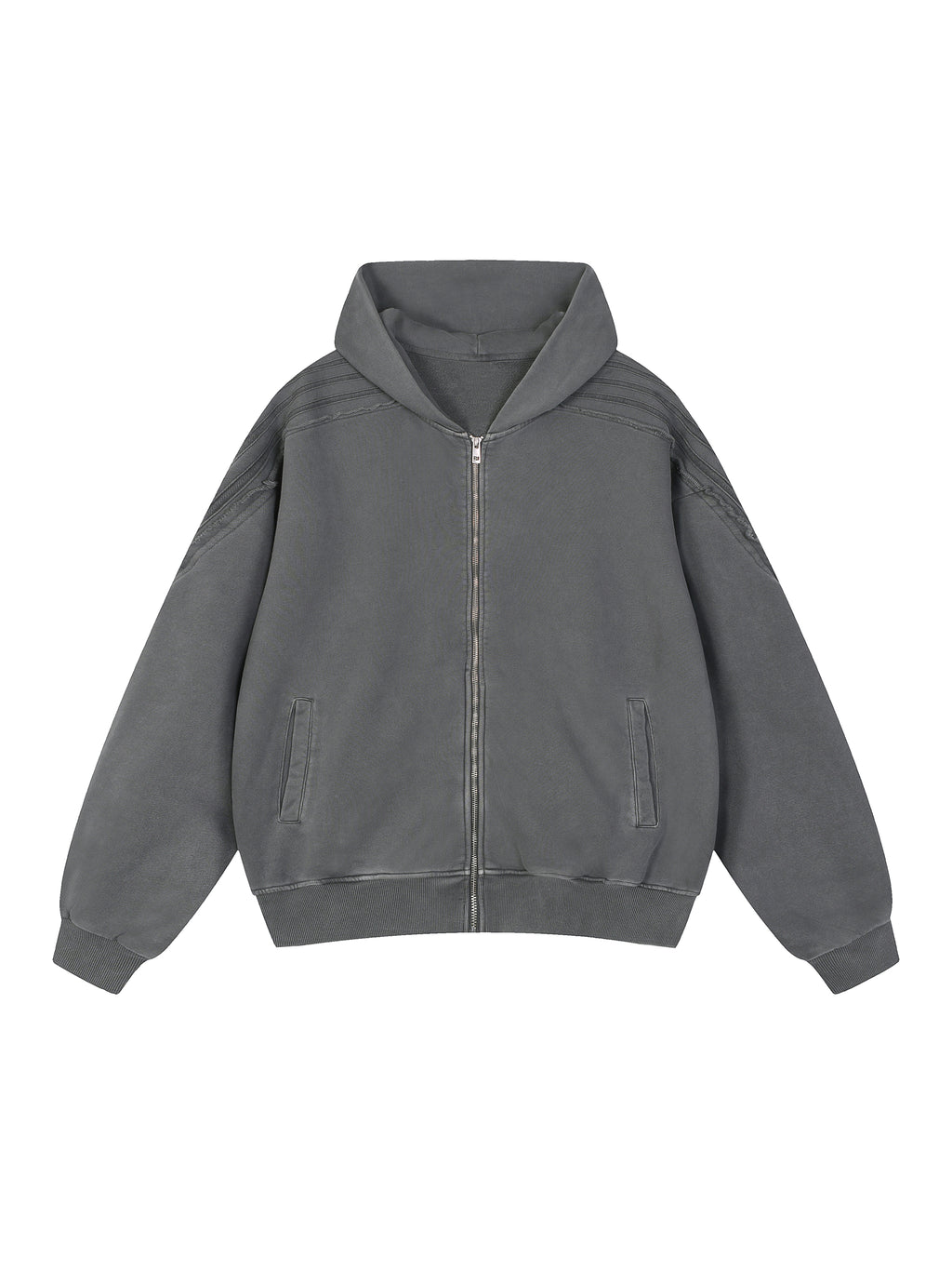 Mooda Snow Washed Tape Raw Edge Zip Hoodie