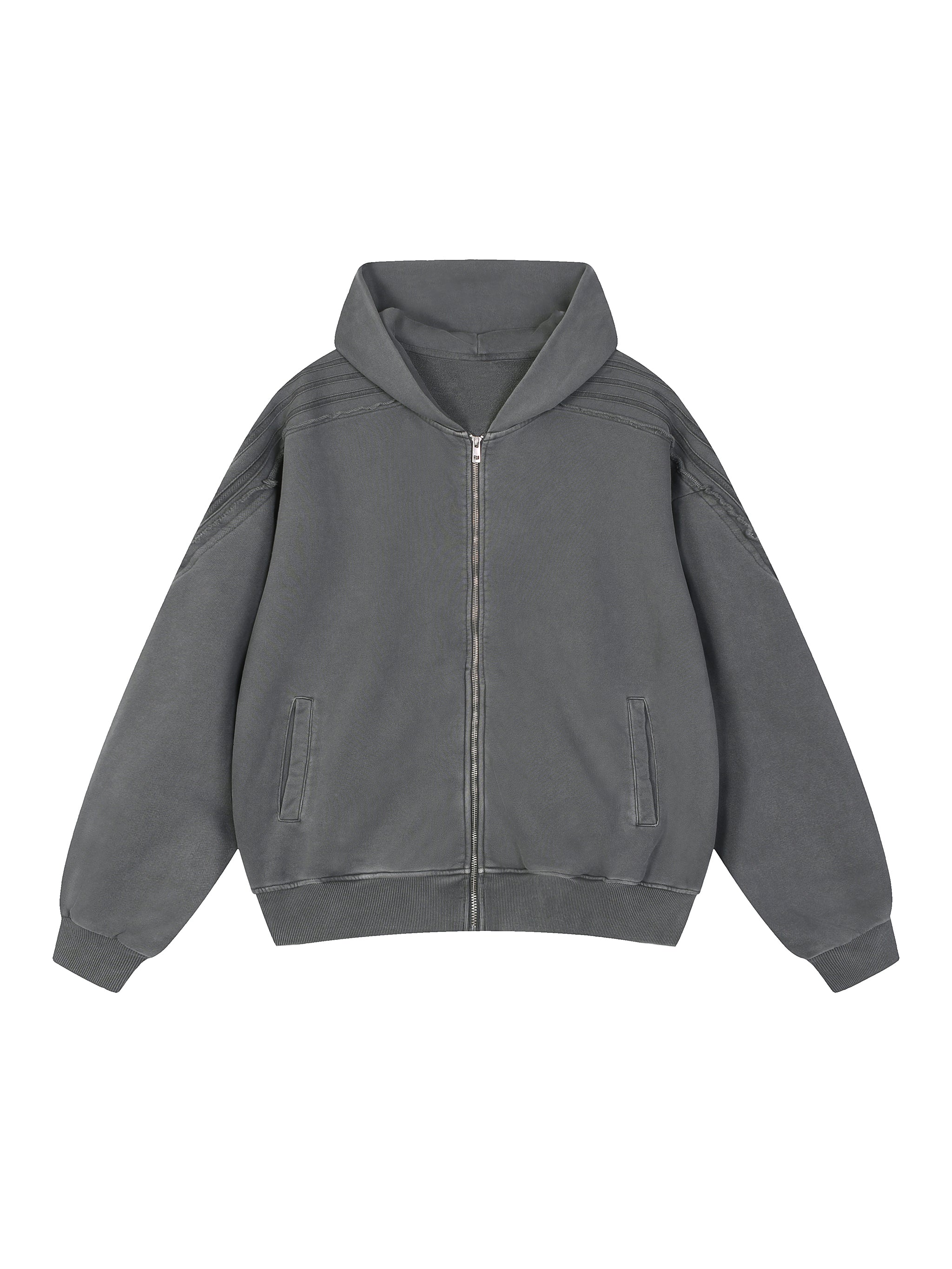 Mooda Snow Washed Tape Raw Edge Zip Hoodie